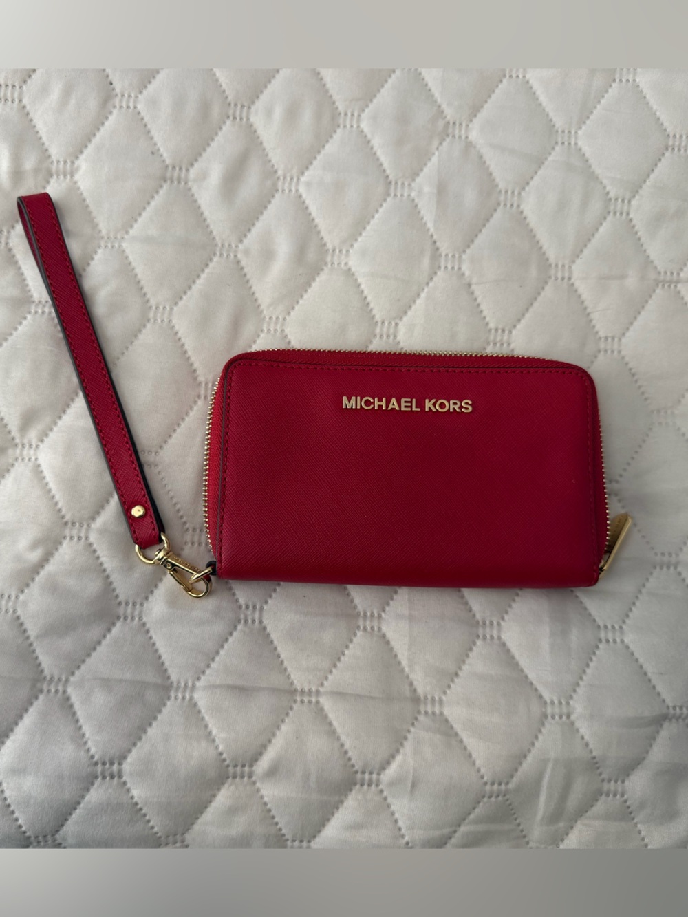 Michael Kors Red Leather Zip Wristlet with Gold Hardware